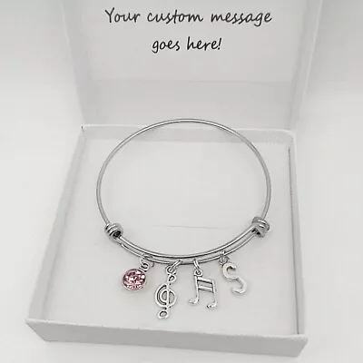 Musical Note Bangle Bracelet Gift Personalised Music Jewellery Boxed • £12.45