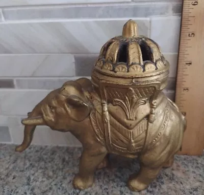 Antique 1920's VANTINES Gold Painted Pot Metal Elephant Incense Burner Intact • $39.95