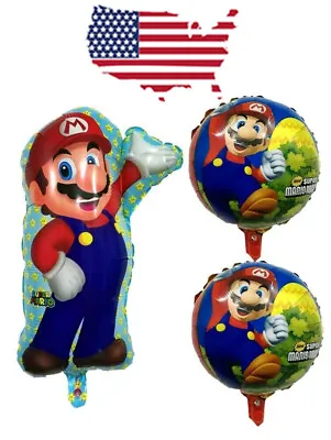 XL SUPER BIG Super Mario Bros 3 Pcs Helium Balloon Birthday Party FAST USA • $9