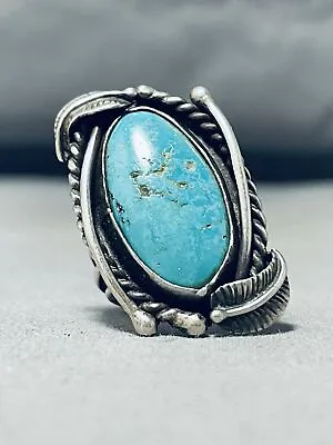 Remarkable Vintage Navajo Morenci Turquoise Sterling Silver Ring • $221.99
