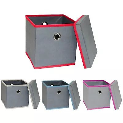 Foldable Grey Fabric Storage Boxes With Lids Storage Cube Toy Box Storage Basket • £6.99