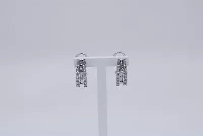 Vintage 14k White Gold Diamond Swoop Earrings 0.75  0.64 Cttw • $600