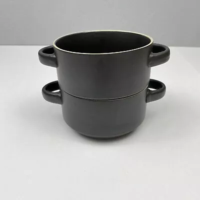 MIKASA Ella Stoneware Double Handled Stackable Soup 2 Bowls  Brown • $15