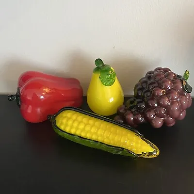 Lot Of 4 Vintage Murano Style Glass Fruits & Vegetables! Pepper Pear Grapes Corn • $22.50