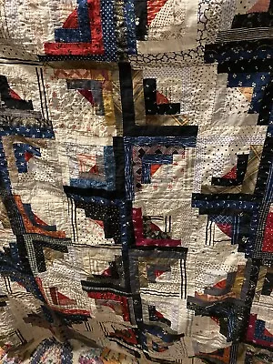 BEAUTIFUL Antique LOG CABIN Quilt Top Handpieced Feedsack Fabric & More 76 X 76 • $107.55