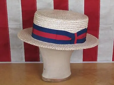 Vintage 1940s Ponte Rialto Venice Straw Boater Hat Spectator Italy 7 1/4 Skimmer • $121.50