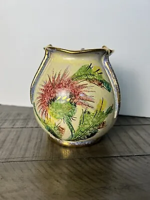 Vintage Hand Painted Italian Thistle Vase Gold Edge Italy Purple Flower Floral  • $25