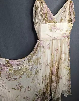 Tara Jarmon Designer Floral Dress 100% Silk French Made Assymetrical • £18.51