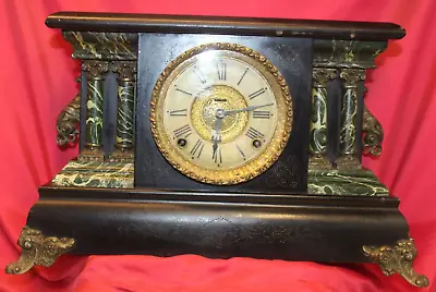  Adrian  E. Ingraham Mantle Clock Green Marble (c. 1911)  NO KEY NO PENDULUM • $95