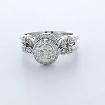 1.7 Carat AGI Lab-Created Diamond D/VVS2 Round 14K  Vintage Side-Stone Ring Set • $2809