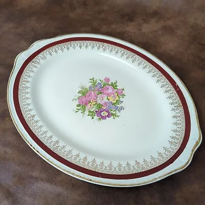Homer Laughlin Flat Serving Platter 12  Eggshell Georgian Floral Gilded Vintage • $19.95