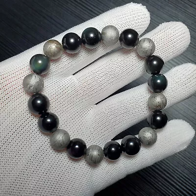 Aletai Iron Meteorite Obsidian Beaded Bracelet ( Size 10mm ) • $129