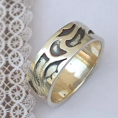 Men's Silver Band Ring Geometric Maori Deco Heavy Sterling 925 Christmas Gift 12 • $35.20