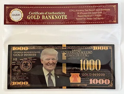 President Donald Trump..$1000 Dollar Bill.. 24K Black Gold 3D Overlay...With COA • $16.95