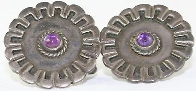 Vtg Taxco Mexican 980 Sterling Silver Amethyst Earrings Mexico La Cucaracha • $95