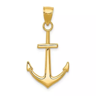 Real 14kt Yellow Gold Gold Polished Anchor Pendant • $114.94
