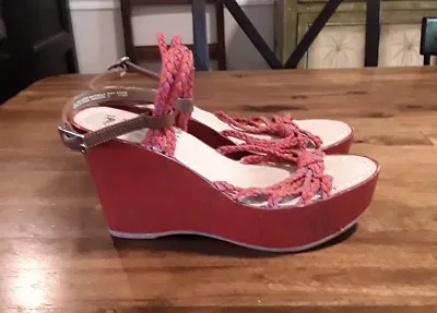 Miss Trish Of Capri For Target Red Blue Nautucal Rope Wedge Platforms Sz.7 • $16