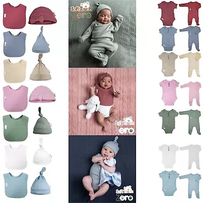 Baby Girls Bodysuit Babies Babygrow Boys Ribbed Sleepsuit Bow Tie Beanie Hat Bib • £7.99