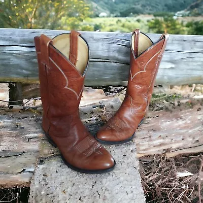 Vintage Tony Lama Mens Boots Size 8.5 D Brown Leather Western Cowboy 5084 USA  • $74.80