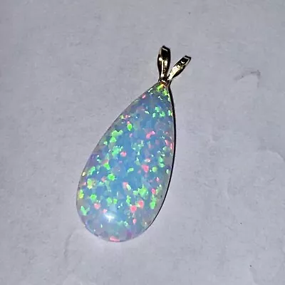 Pendant 14k Gold Lab Opal Unused Old Stock Vintage Lots Of Color Flashes • $58.99