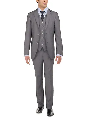 Luciano Natazzi Mens Two Button Vested Three Piece Suit Set Tweed Modern • $99.99