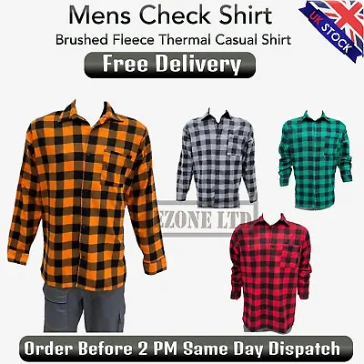 Mens Check Shirts Long Sleeve Flannel Work Thermal Casual Shirt 100% Cotton • £9.99