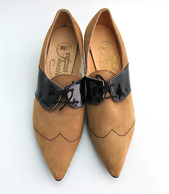 £54 • Buy Vintage Deadstock 60s Mod Black Camel Suede Mid Heel Shoes (fits Modern Size 6)