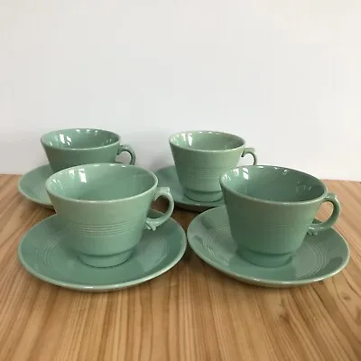 £20 • Buy Woods Ware Beryl Green Tea Cup And Saucer X 4 Vintage 1940s Ribbed Band 10  Dia