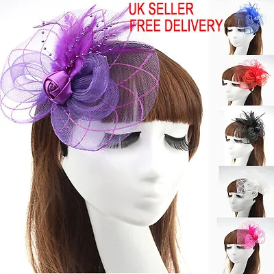 Beaded Feather Hair Fascinator Hair Clip Headband Mess Wedding Royal Races • £6.51