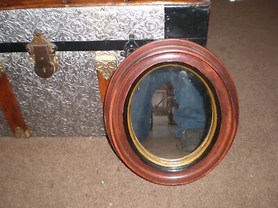 Antique Vintage Oval Shaped Wood Mirror Stressed Painted NICE Picture Frame • $42.50