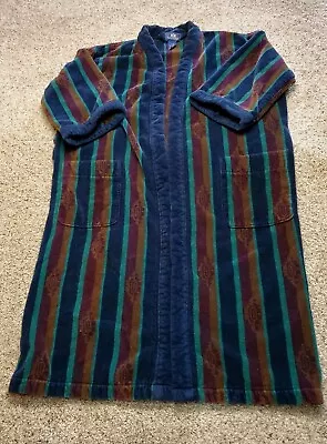 Vintage Stafford Robe Mens One Size Striped Cotton Multicolor Pockets 90's  • $25