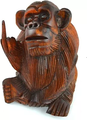 Wood Monkey With Finger 6 Inch Rude Monkey Flipping Bird Statue • $24.94