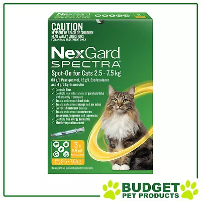 NexGard Spectra Spot On For Cats 2.5 - 7.5kg 3 Pack • $55.99