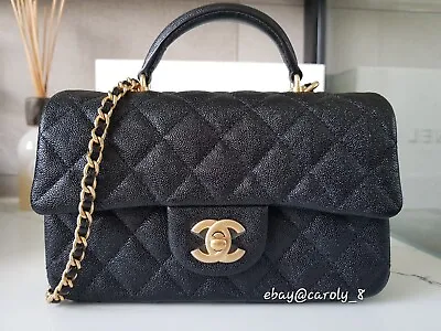 New CHANEL 21s Black Mini Rectangular Top Handle Bag In Cavier With Receipt • $12490