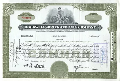 Rockwell Spring & Axle Co - Original Stock Certificate - 1957 - P058603 • $8.53