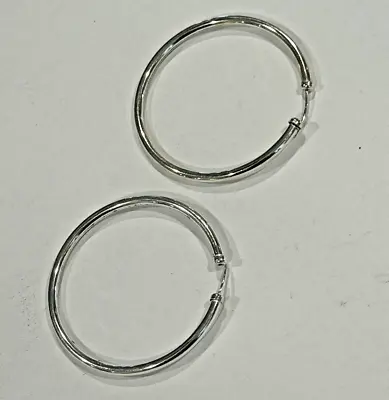 925 Sterling Silver Large Hoop Earrings Tube Closure 2  • $14