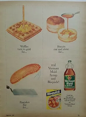 1962 Bisquick  Vermont Maid Maple Syrup Pancakes Waffle Biscuit Vintage Ad • $9.99