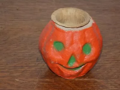 Vintage Halloween Paper Mache Pumpkin Candle Holder • $75