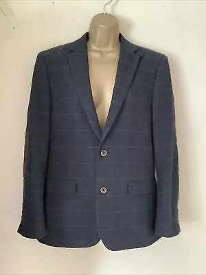 Harry Brown Heritage Blue/Black Check Jacket With Elbow Patches - Size 38S • £8