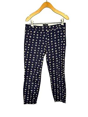 J. Crew Minnie Crop Geometric Printed Pants Navy Blue Stretch Women's Size 2 • $9.03