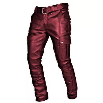 Men Genuine Leather Pant Jeans Steampunk Gothic Retro Motorbike Pants Trousers+ • $26.66