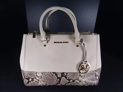 Michael Kors Two Tone Cream Snakeskin Purse Handbag Bag Multiple Compartments • $49.99