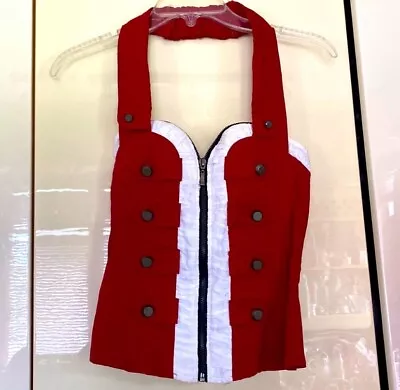 Lydia Red And White Halter Vest Zipper - Size Small • $31