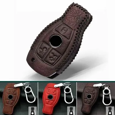 3 Button Genuine Leather Car Remote Key Fob Holder Cover Case For Mercedes Benz  • $20.50