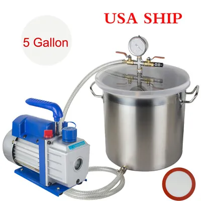 $191.01 • Buy US 5 Gallon Vacuum Degassing Chamber Silicone Kit 3CFM Pump Hose Stainless 1/4HP