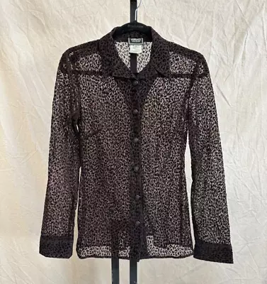 Vintage Versace Jeans Couture Sheer Animal Print Blouse Button Down Collar Sz XS • $40