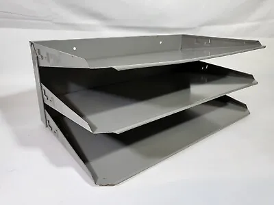 Vintage Paper File Desk Organizer Metal Industrial 3 Slot IN OUT Organizer MCM • $19.95
