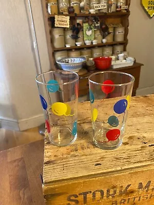 Vintage Pair Drinking Glasses / Tumblers – Colourful Balloons – 1980’s? • £5.99