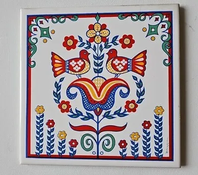 Vintage Berggren Tile Trivet Wall Plaque Birds And Flowers  • $7.05