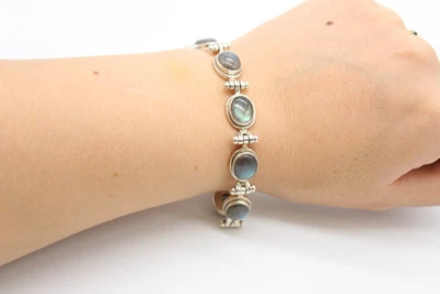 £0.99 • Buy T Large Heavy Vintage Sterling Silver 925 Labradorite Tennis Bracelet 23.5g